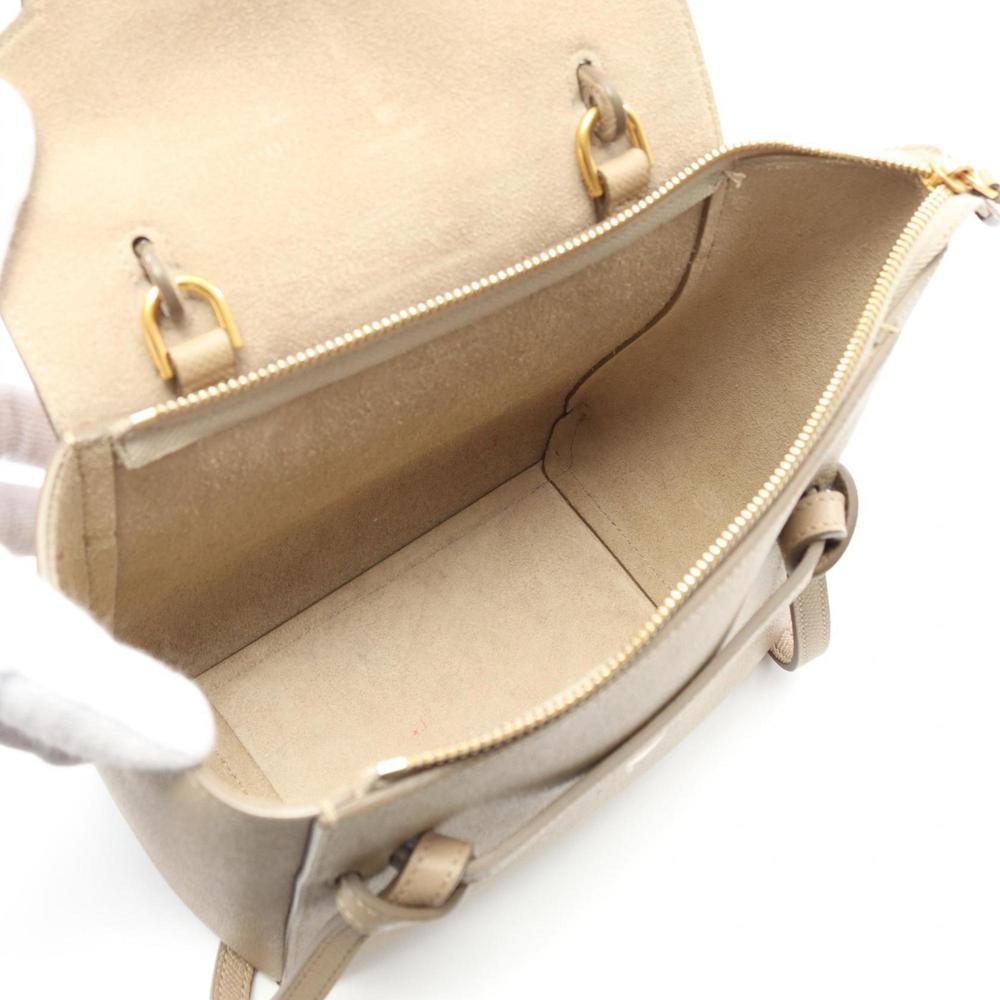 CELINE BELT NANO Belt Bag Nano Handbag Leather Women's Beige 189003 - Picture 4 of 10